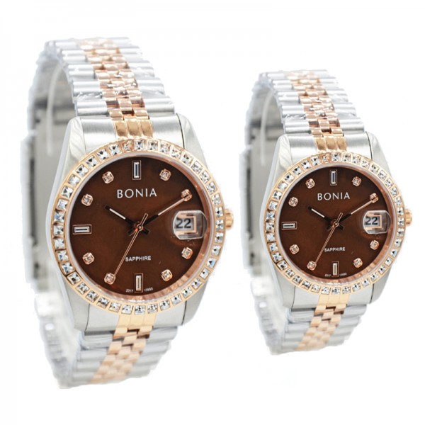 Bonia BNB10553-1647S DAN BNB10553-3647S Silver Rosegold Brown Couple